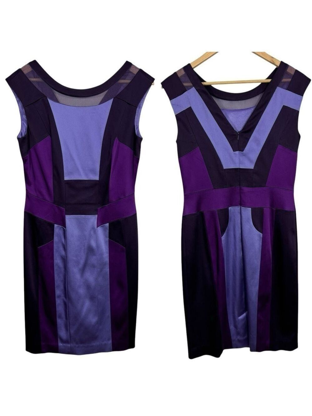 Jax Fitted Knee Length Cocktail Dress Sz 10 M Purple Satin Sleeveless Party EUC!
